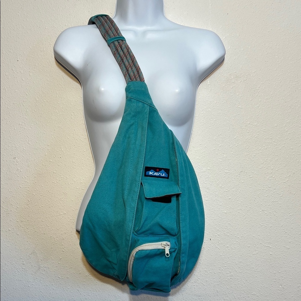 KAVU Teal Rope Sling Back Pack Large Hiking Camping Outdoors